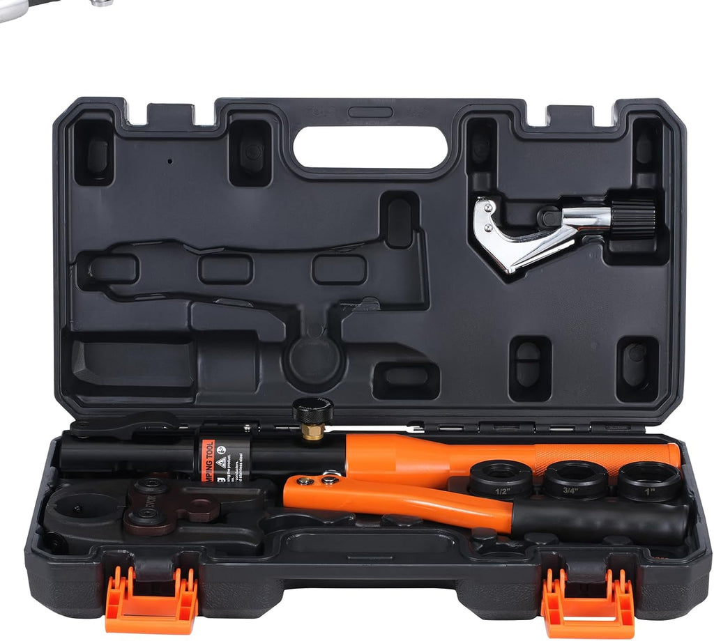 VEVOR Copper Pipe Crimping Tool, Hydraulic Driven Press Tool with 1/2", 3/4", 1" Jaws, Copper Tube Fittings Pipe Crimpers for Narrow Spaces and Tee Fittings