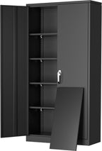 Greenvelly Metal Cabinet with Lock, 72" Metal Storage Cabinet with 2 Doors and Adjustable 4 Shelves, Locking Cabinet for Home Office, Garage(32" W x 16" D), Black