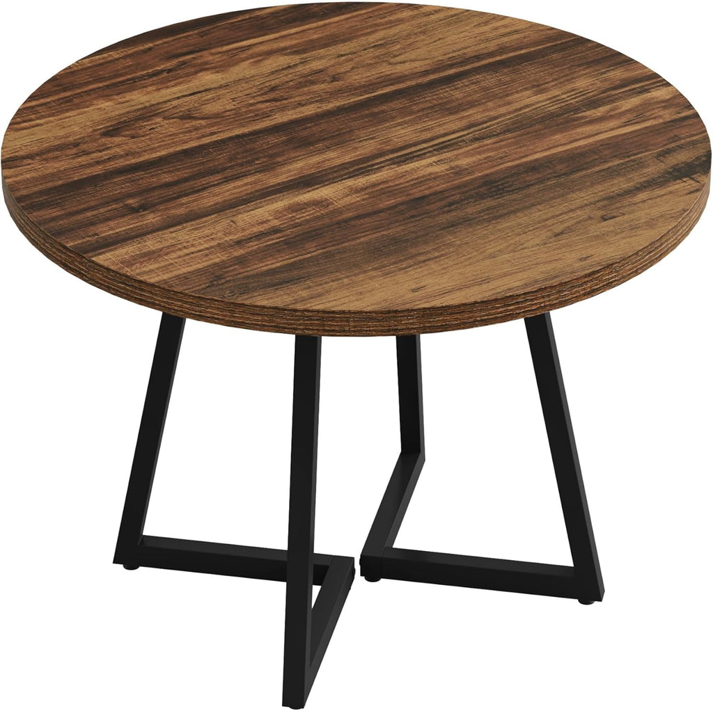 Tribesigns Round Dining Table for 2, 31.5" Industrial Kitchen Table with Metal Base, Small Table for Dining Room, Small Space, Apartment, Office, Restaurant, Rustic Brown & Black