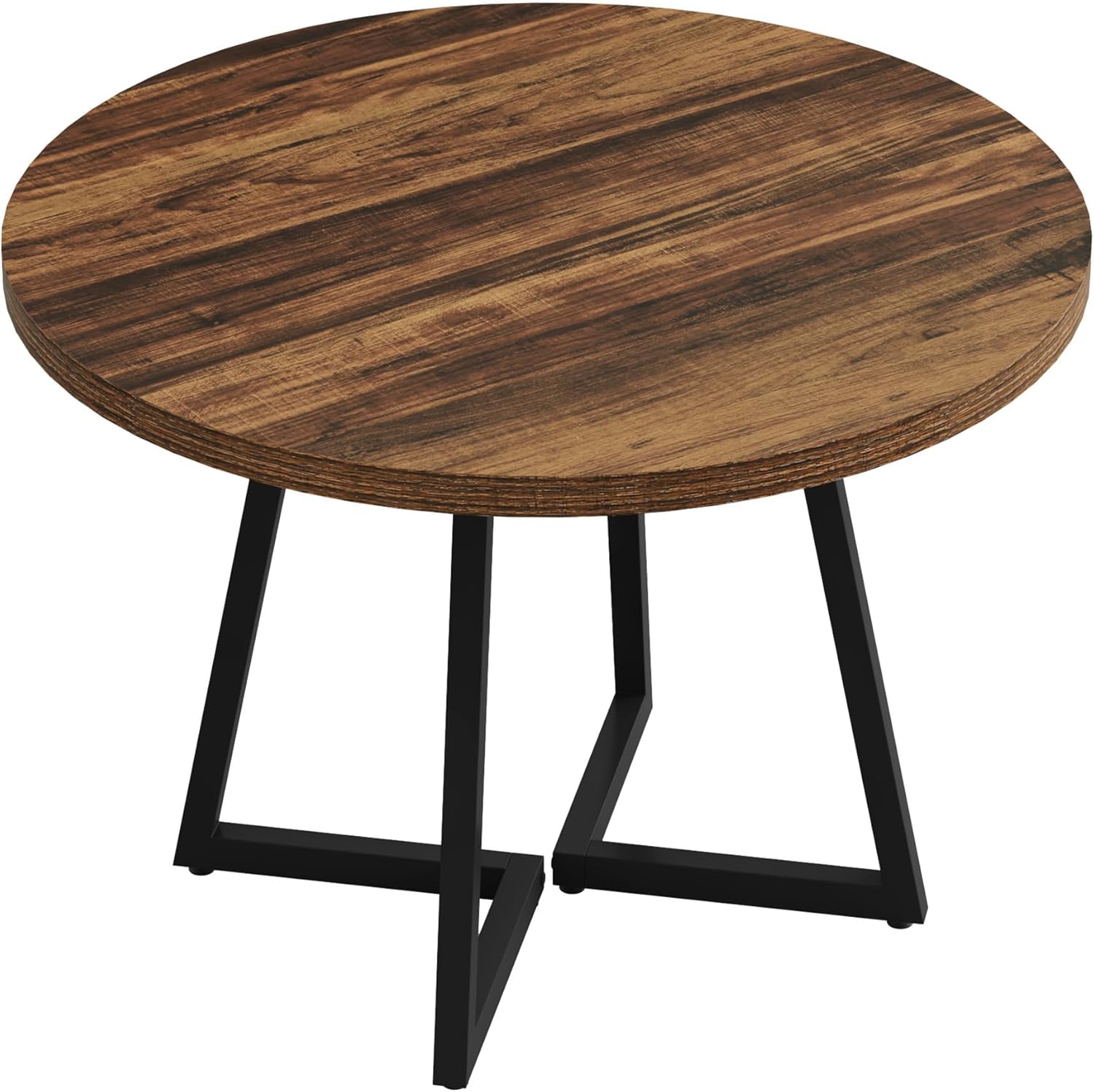 Tribesigns Round Dining Table for 2, 31.5" Industrial Kitchen Table with Metal Base, Small Table for Dining Room, Small Space, Apartment, Office, Restaurant, Rustic Brown & Black