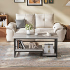 Coffee Table, 39 Inch 2-Tier Farmhouse Rustic Coffee Table with Storage, Modern Rectangle Wooden Center Table, for Living Room, Small Space, Easy Assembly, Wash Gray
