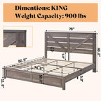 AMERLIFE King Size Farmhouse Bed Frame with 49.2" Barn Door Headboard, Platform Bed Frame with Wood Slats, Under Bed Storage Space, Easy Assembly, Noisy Free, Rustic Gray