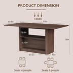 FUQARHY Dining Table for 6, Small Rectangular Kitchen Table for 4 with 2-Tier Storage Shelf, Farmhouse Modern Fluted Wood Table (Walnut)