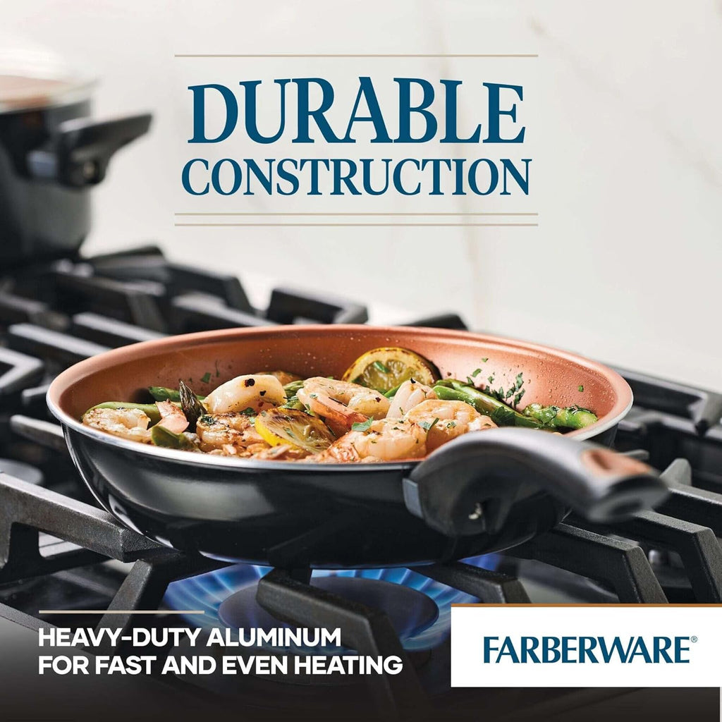 Farberware 10365 Glide Dishwasher Safe Nonstick Cookware Set / Pots and Pans Set - 11 Piece, Black