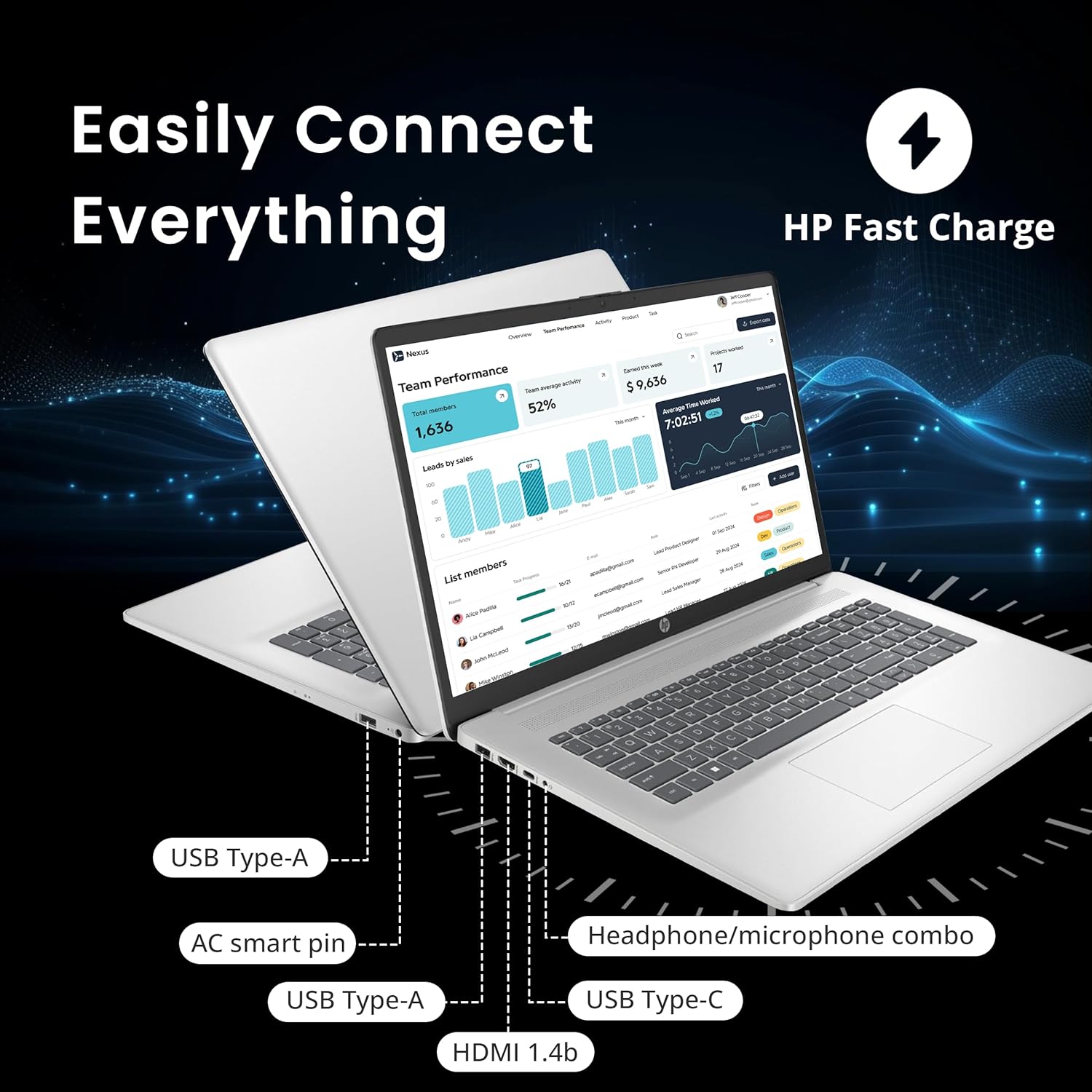 HP 17.3" FHD IPS Anti-Glare Laptop  Intel 7-150U  32GB RAM  3TB Storage (2TB SSD & 1TB Docking Station Set)  Intel Graphics  Num Pad  Wi-Fi 6  1080p Webcam  Fast Charge  Windows 11 Home  Silver