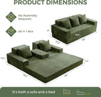 MAXYOYO Convertible Sofa Bed, 80" Oversized Boneless Loveseat Couch 4 in 1 Foldable Floor Sofa Couch in A Box with 2 Cup Holders, Folding Sleeper Chair for Living Room, No Assembly Required, Green