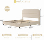 HOMBCK Queen Bed Frame with Headboard, Boucle Upholstered Soft Platform Bed Frame with Thickened Footboard, Rounded Corners Design, No Box Spring Required, Easy Assembly, Cream