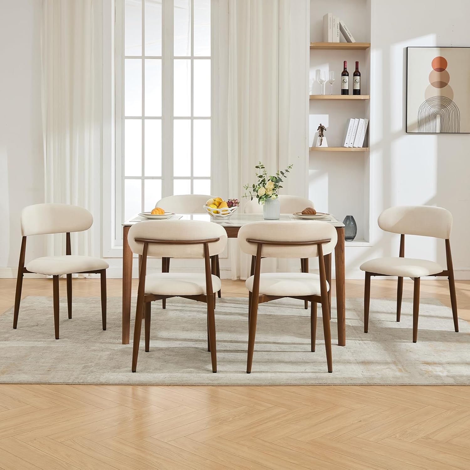 UVV Dining Chairs Set of 4, Metal Kitchen Chairs with Modern Fabric Upholstered for Dining Room, Beige