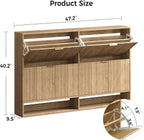 47.2''W Oak Shoe Storage Cabinet for Entryway with 4 Flip Drawers, Narrow Wood Fluted Shoe Rack Cabinet,Freestanding Slim Shoe Organizer Cabinet for Foyer, Hallway
