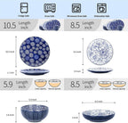 Selamica Dinnerware Sets 16 Piece, Ceramic Plates and Bowls Set, Embossed Dishes Set for 4, Housewarming, Dark Blue