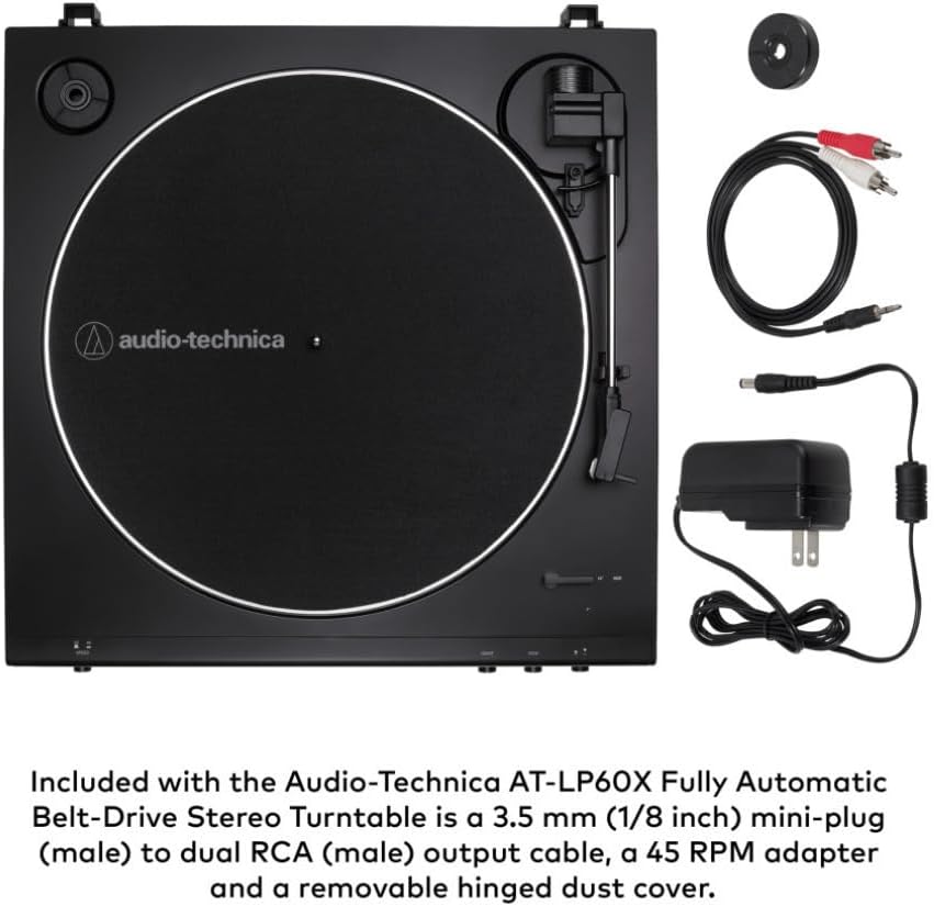 Audio-Technica AT-LP60X Fully Automatic Belt-Drive Stereo Turntable with Built-in Preamp and USB Output Vinyl Playback Bundle with 3-Inch Powered Studio Monitors Pair (Black) (3 Items)
