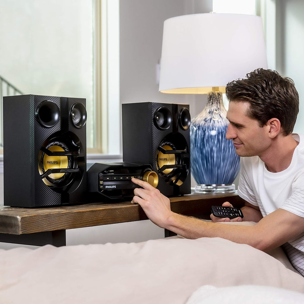 PHILIPS FX10 Bluetooth Stereo System for Home with CD Player   MP3  USB  FM Radio  Bass Reflex Speaker  230 W  Remote Control Included