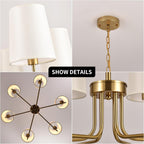 29.5" Gold Farmhouse Chandelier with Shade, 6-Arm Modern Dining Room Chandeliers Light Fixture,Industrial Hanging Pendant Lights for Kitchen Bedroom Living Room Bulb Not Included