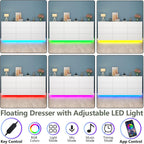9 Drawer Dresser with Power Outlet, Floating White Dresser Chest of Drawer with LED Light,Modern Double Wide Drawer Organizer Cabinet for Bedroom,Living Room (9 Drawer-White)