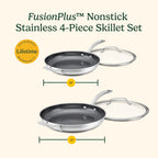 Cuisinart FusionPlus Hybrid Nonstick Stainless Steel Cookware Set, 4-Piece Skillet Cooking Set with PFAS-Free PURELYSEAR Ceramic Non Stick Technology, Scratch Proof, Cool Grip Handles, Dishwasher Safe
