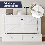 ijuicy Queen Murphy Bed with Mattress Included, Farmhouse Cabinet Bed with Storage Drawer & Charging Station, Foldable Space-Saving Murphy Beds for Guest Bedroom, Living Room (White & Brown)