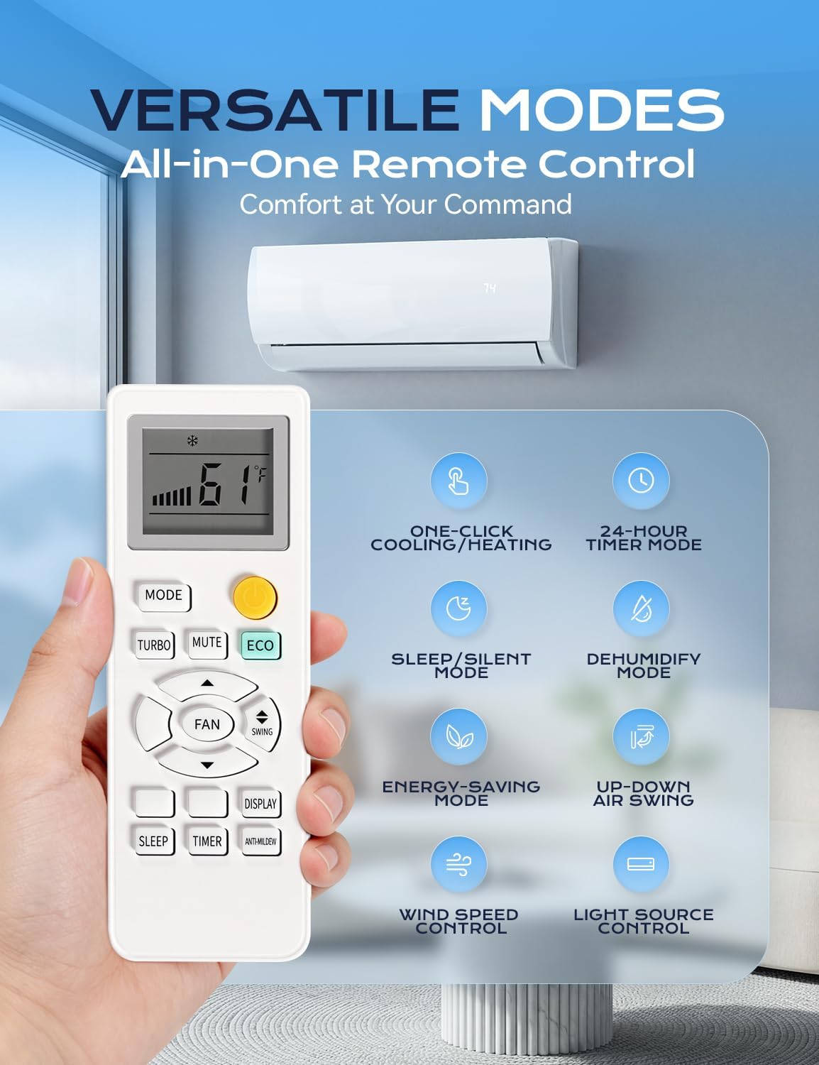 Tehanld Mini Split Ac/Heating System - 12000 BTU Mini Split Air Conditioner with Heat Pump, 19 SEER2 230V Energy Efficient AC Unit Up to 750 Sq.Ft, Complete Installation Kit