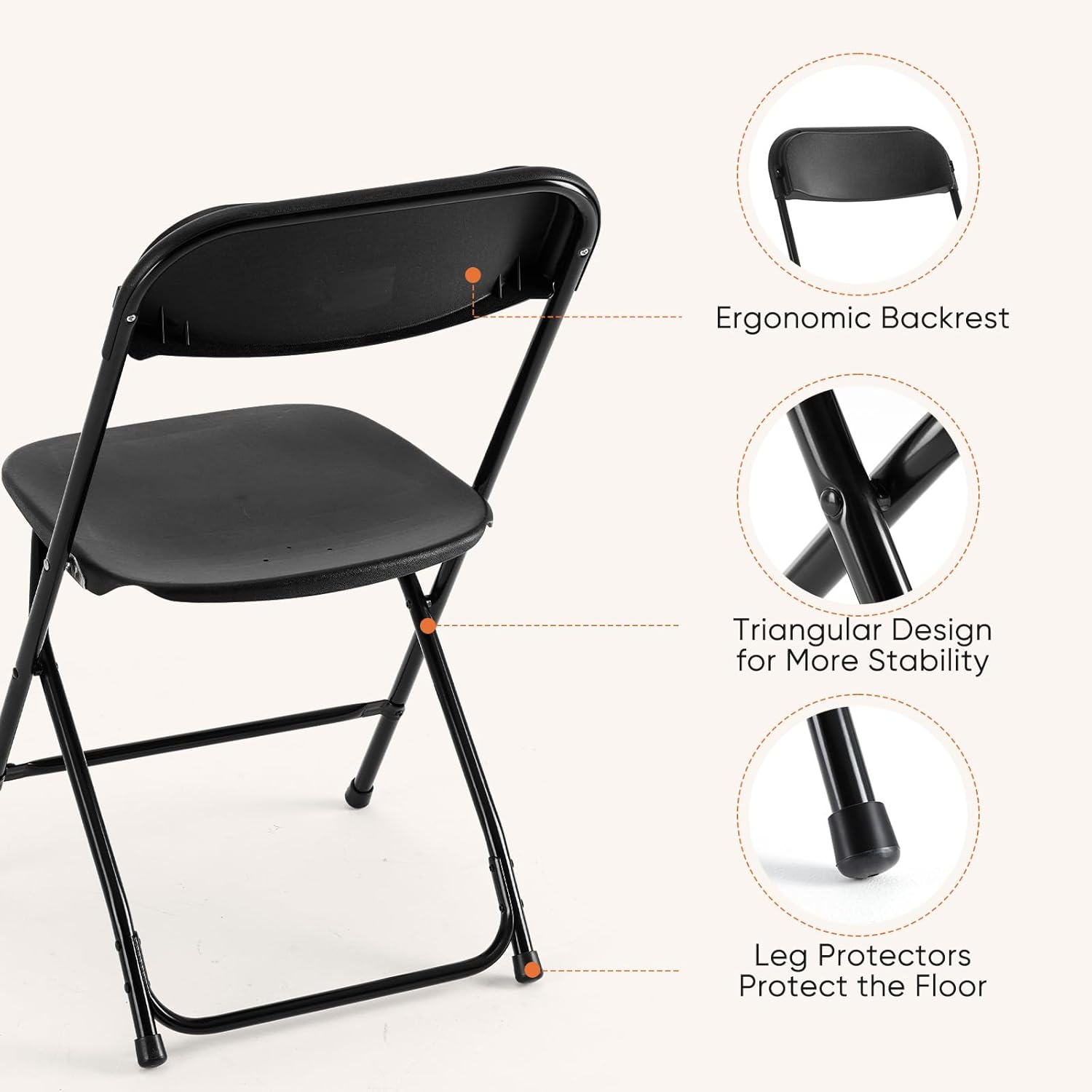 DUMOS Folding Chairs Sets of 10, 330lbs Plastic Stackable Portable Patio Dining Sets, Fold Up for Indoor Outdoor, Camping, Garden, Party, Meeting (Black)