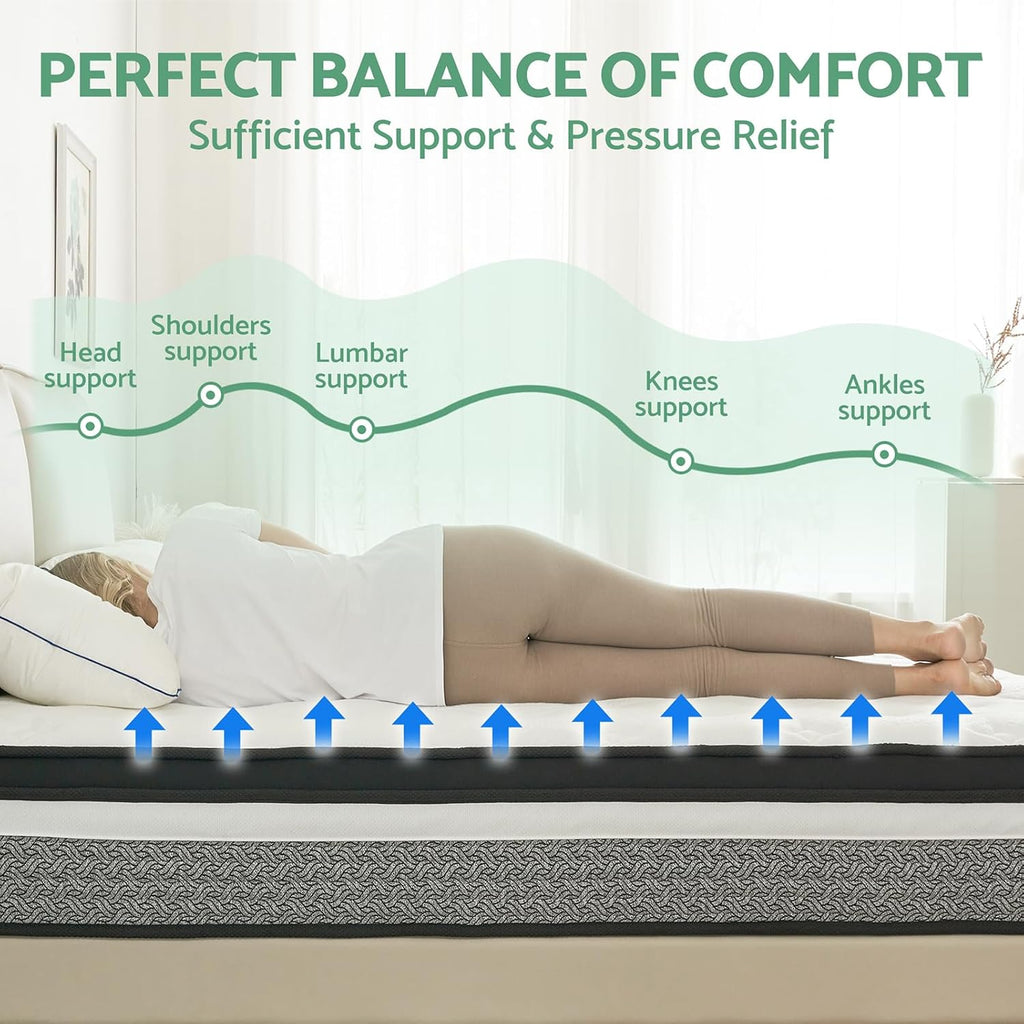 King Size Mattress, 14 Inch Hybrid King Mattress in A Box, Memory Foam & Individually Pocket Spring for Pain Relief, Medium Firm Mattresses