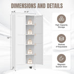 Yizosh Metal Pantry Cabinet, 75" Kitchen Pantry with 2 Door and 4 Adjustable Shelves,White Metal Pantry Storage Cabinet,Cupboard for Kitchen,Dining Room,Living Room and Bathroom