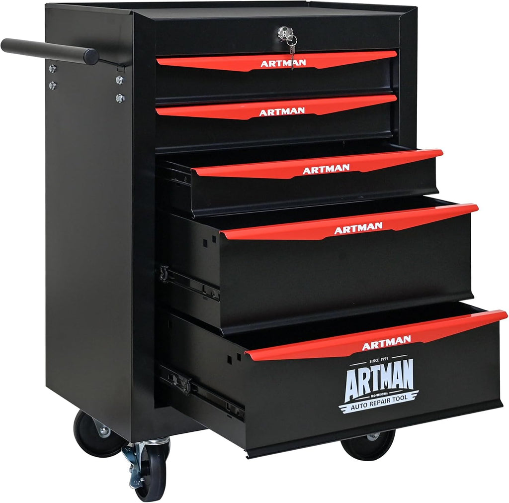 5 Drawers Tool Cart on Wheels, Multifunctional Rolling Tool Storage Chest, Drawers Rolling Trolley Organizer Tool Box for Warehouse, Garage, Workshop, Repair Shop (5 Drawers-30.5"H)