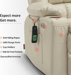 MCombo Dual Motor Power Lift Recliner Chair for Elderly, Lay Flat Lift Chair with Heat and Massage, Cup Holders, USB Ports, Faux Leather 7890 (Cream White, Medium)