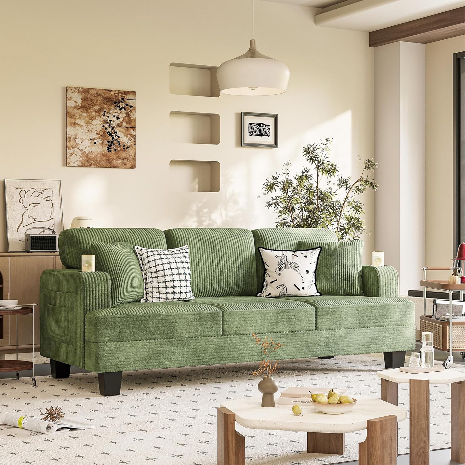 Homall Couches for Living Room, 83" Couch with Soft Deep Seats, Modern Sofa 3 Seater in Corduroy for Apartment, Bedroom (Olive Green)