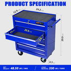 5-Drawer Tool Cart on Wheels, Drawers Rolling Tool Chest with Key Lock, Mobile Trolley Organizer Tools Box with Locking Wheels & Ball Bearing Drawers for Garage,Warehouse,Repair Shop (Blue)