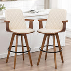 Counter Stools Set of 2, Upholstered Faux Leather Counter Height Bar Stools, Swivel Counter Chairs with Wooden Arms and Legs(Beige, 26" Seat Height)