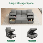 HONBAY Modular Sectional Sleeper Sofa Bed, Chenille Pull Out Couch with Storage Ottoman, U Shaped Sectional Couches for Living Room, Warm Grey