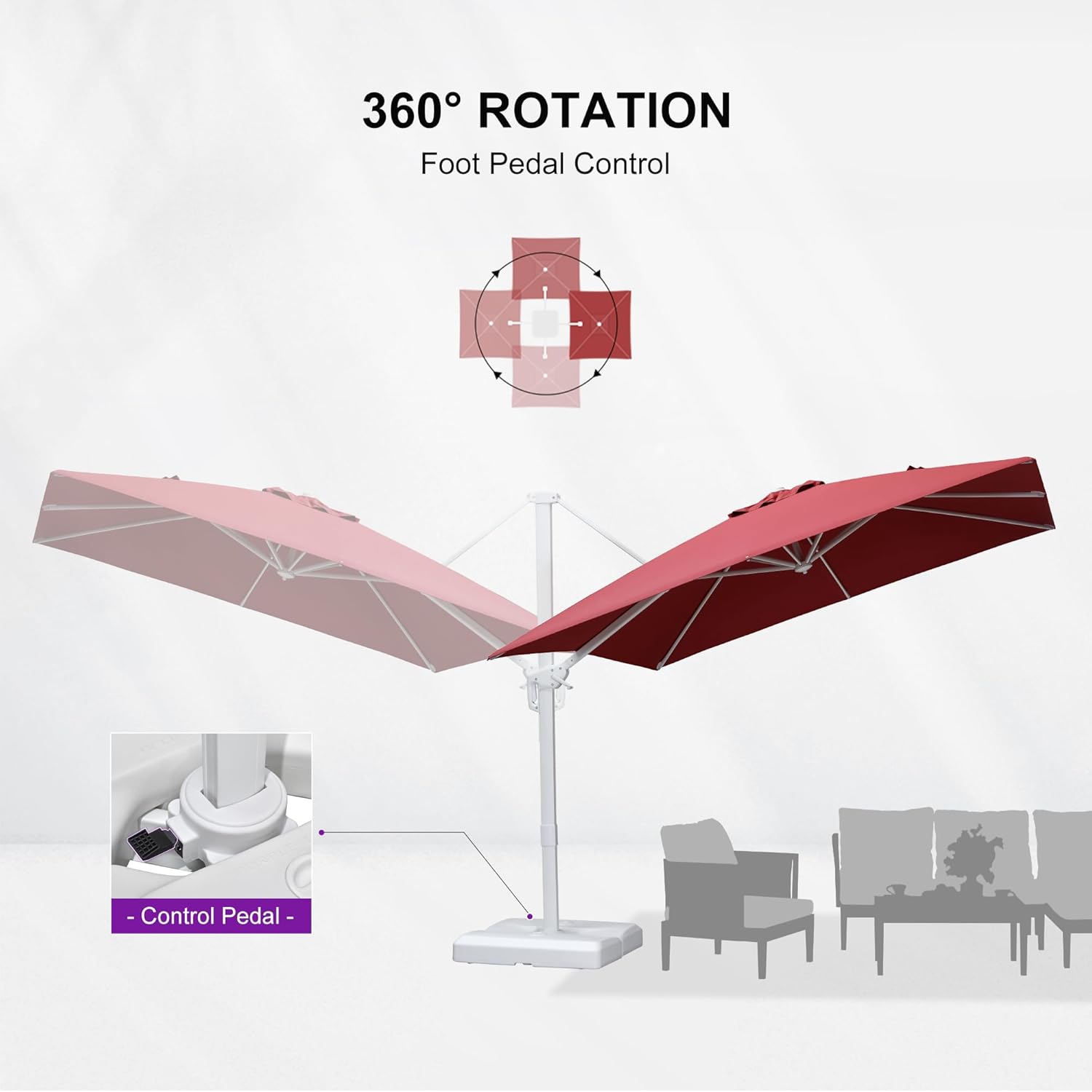PURPLE LEAF 9 FT Patio Umbrella With Base White Cantilever Umbrella Square Outdoor Offset Umbrella Windproof with 360° Rotation for Garden Deck Pool, Ruby Red
