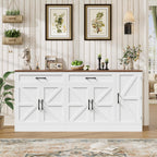 71” Large Sideboard Buffet Cabinet with Storage, Farmhouse Buffet Cabinet with Adjustable Shelves and 3 Door Shelves, Wood Coffee Bar Console Table for Kitchen, Dining Room (White)