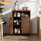 VINGLI Bathroom Floor Storage Cabinet with 3 Drawers, Modern 32" Freestanding Short Storage Organizer with Fluted Door & Adjustable Shelf, 12 Inch Deep Walnut Wooden Console for Small Space