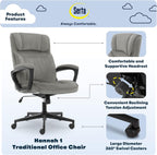Serta Hannah Executive Home Office Desk Chair, Ergonomic Mid-Back with Lumbar Support, Firm Seat Cushion, Layered Body Pillows, Padded Armrests, Swivel Base, Easy Assembly, Microfiber, Black/Grey