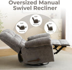 Swivel Rocker Recliner Chair with Heat and Massage, Oversized Rocker Recliner with Overstuffed Backrest,Swivel Glider Recliner for Living Room,Grey