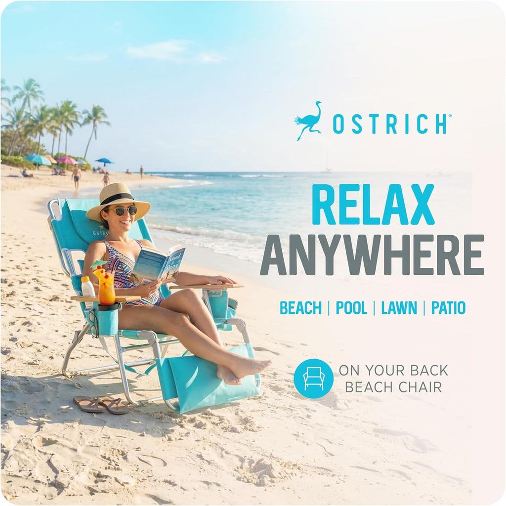 Ostrich the Deluxe 3N1 Lightweight Lawn Beach Reclining Lounge Chair with Footrest, Outdoor Furniture for Patio, Balcony, Backyard, or Porch, Aqua