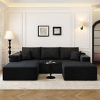 107.5" Cloud Modular Sectional Sofa with 1 Ottoman,Modern Minimalist Upholstered Couches, Comfort U Shaped Sofa for Living Room,Deep Seat Corner Couch .No Assembly Required (Black,Left Facing Chaise)