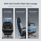 M76 160° Reclining Office Chair with Footrest, 10" Thick Cloud Cushion Executive Desk Chair, Extra Wide Cross-Legged Ergonomic Chair for Big and Tall, Adjustable Seat Depth, Easy Assembly, Black