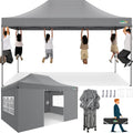 COBIZI 10x15 Heavy Duty Pop up Canopy Tent with 4 sidewalls  Commercial Outdoor Tents for Parties Backyard Event  Wedding  All Season Waterproof Event Shelter with Carry Bag  Gray(Frame Thickened)