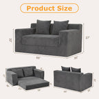 Winzon Boneless Loveseat, 3 in 1 Convertible Sofa Bed Sleeper Sofa Floor Futon Bed with 4 Pillows, 55" Grey Boneless Couch for Living Room, Guest Room, Small Space, No Assembly Required, Corduroy