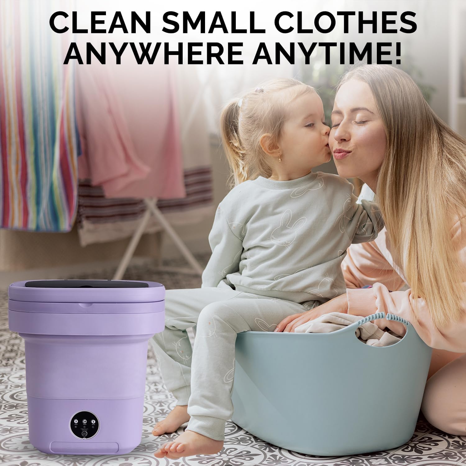 Portable Washing Machine, 11L Mini Folding Washer for Apartments, Dorms, RV and Travel, Compact Top Load Washer with Spin Basket and 3 Wash Modes for Small Loads, (PURPLE)