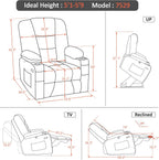 MCombo Power Lift Recliner Chair with Massage and Heat for Elderly People, Cup Holders, USB Ports, Side Pockets, Fabric 7529 (Medium, Grey)