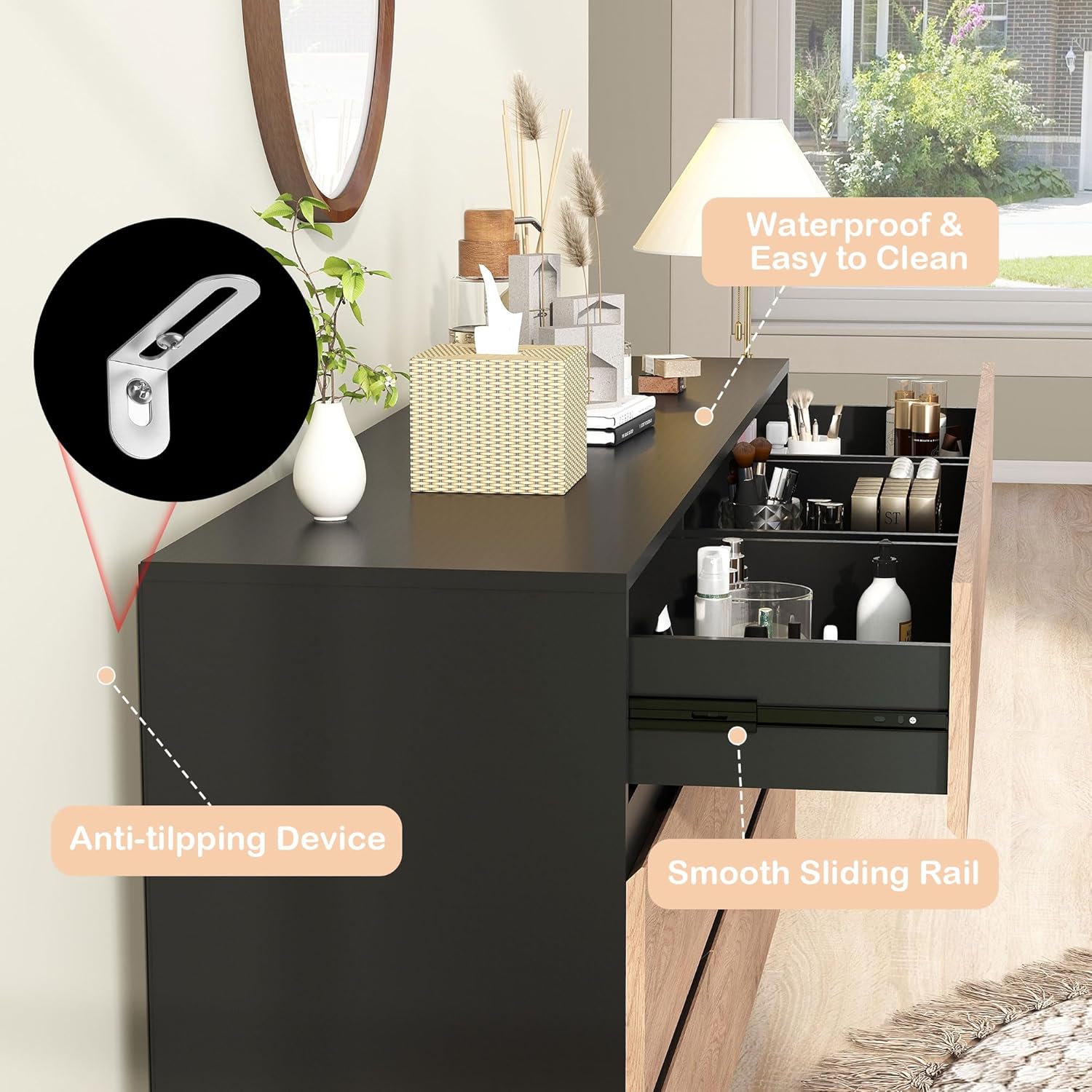 Modern Dresser for Bedroom, Closet Organizers and Storage with 9 Drawers .63''Large Storage Organizer for Living Room, Bedroom, Oak