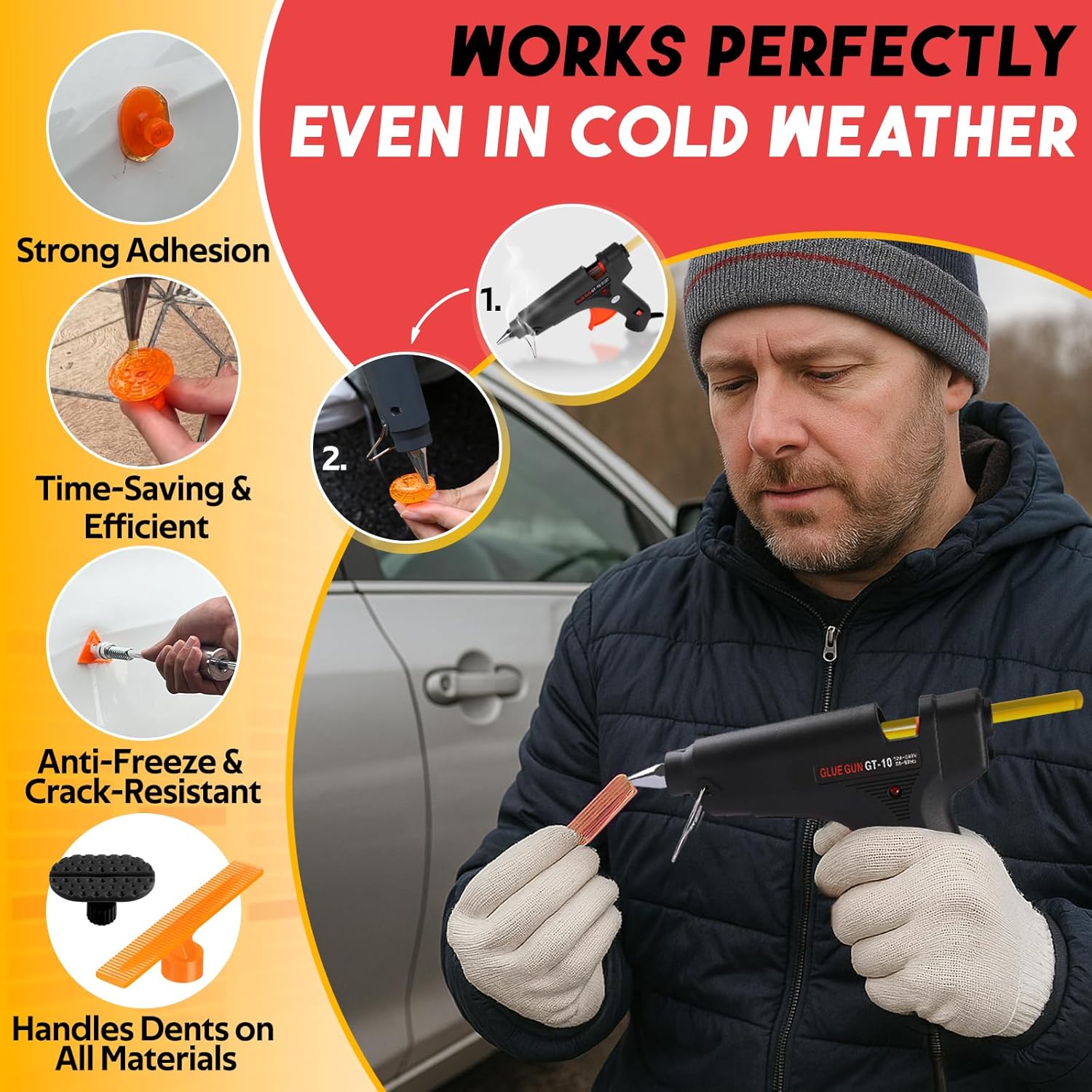 Super PDR Paintless Dent Repair Kit, Dent Puller Kit, Car Dent Removal Tools with Dent Lifter, Bridge Puller, Slide Hammer 2 in 1 T-Type Slide Hammer for Repair Door Ding, Creases and Hail Damage