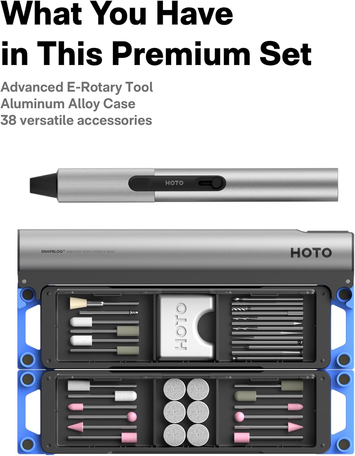HOTO SNAPBLOQ™ R-A04 Mini Cordless Rotary Tool Kit, Coreless Motor, 22000 RPM Variable Speed, Powerful Engraving Pen, 38 Accessories for 3D Printer Sanding, Polishing, Drilling, Carving DIY Crafts