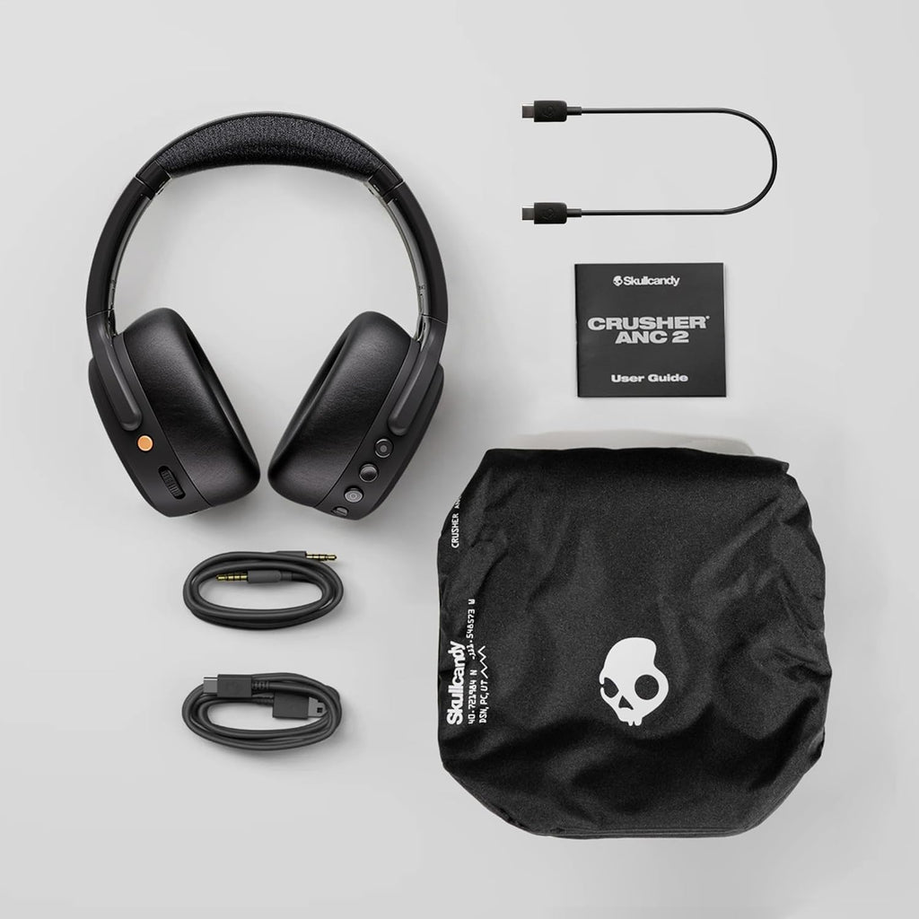 Skullcandy Crusher ANC 2 Wireless Over-Ear Bluetooth Headphones with Extra USB-C Charging Cable  Multi-Sensory Bass  Active Noise Cancelling  60 Hours Battery  Microphone iPhone Android - True Black