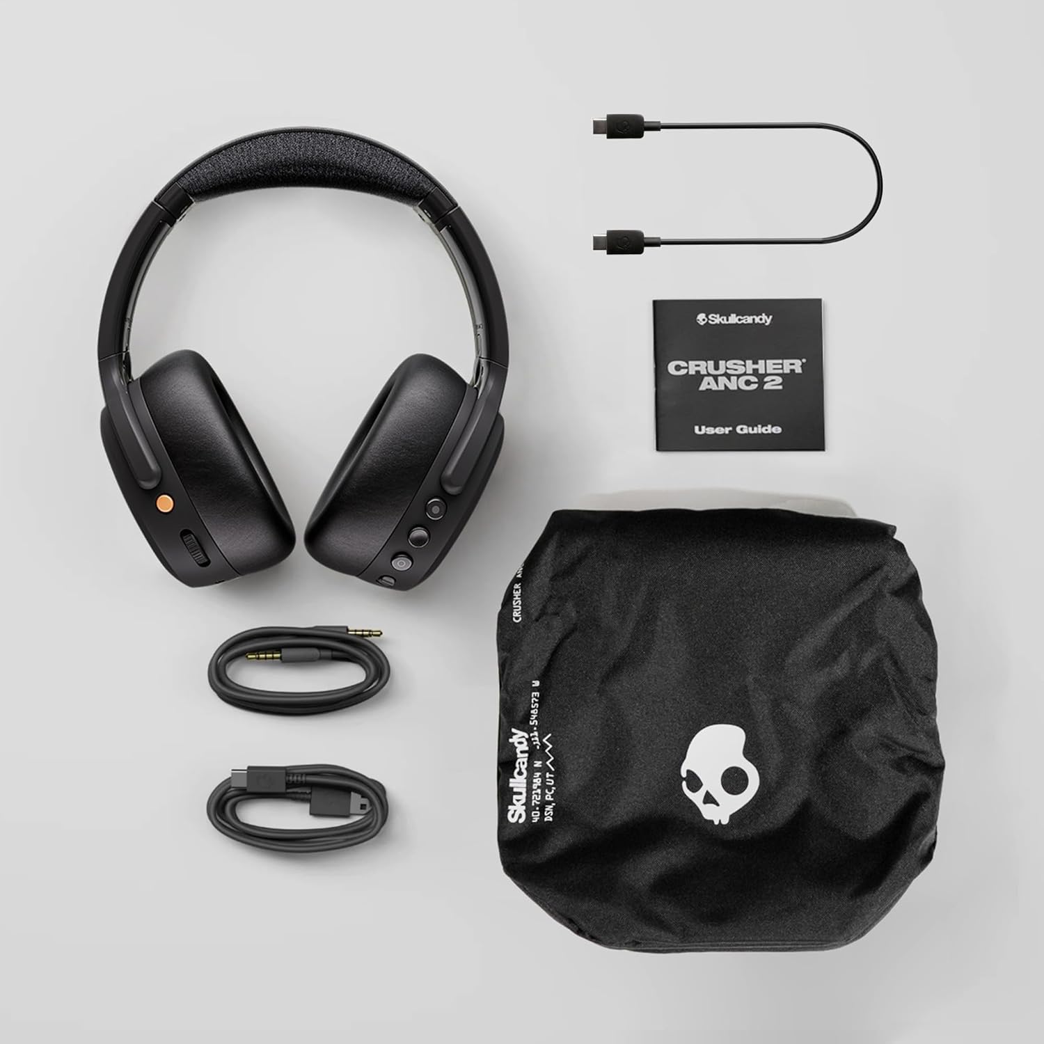 Skullcandy Crusher ANC 2 Wireless Over-Ear Bluetooth Headphones with Extra USB-C Charging Cable  Multi-Sensory Bass  Active Noise Cancelling  60 Hours Battery  Microphone iPhone Android - True Black