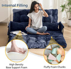 MAXYOYO Adjustable Floor Sofa Couch with 2 Pillows, Multi-Functional Bean Bag Bed, 5-Position Foldable Lazy Sofa Sleeper Bed with Armrest, Versatile Floor Seating for Reading, Navy, Double