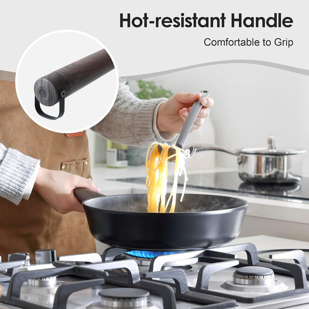 SENSARTE 14Pcs Pots and Pans Set Nonstick Cookware Set Kitchen Cooking Frying Pans with Stay-cool Handle, Dishwasher Safe, Induction Compatible, PFOA/PFOS Free, Black