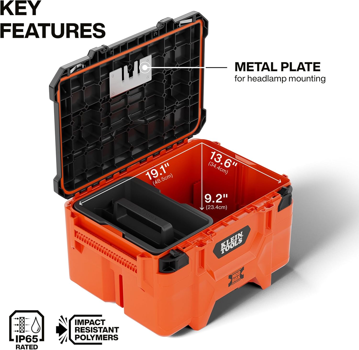 Klein Tools 54200MBX MODbox Medium Deep Tool Box, Heavy Duty Organizer with Removable Tray, Water and Debris Resistant, Stackable Module